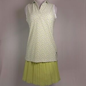 Peter Millar Womens Golf Set Sleeveless Polo Pleated Skort Lime Floral Kierland